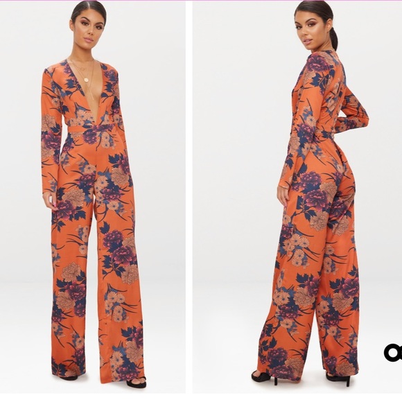 pretty little thing floral jumpsuit